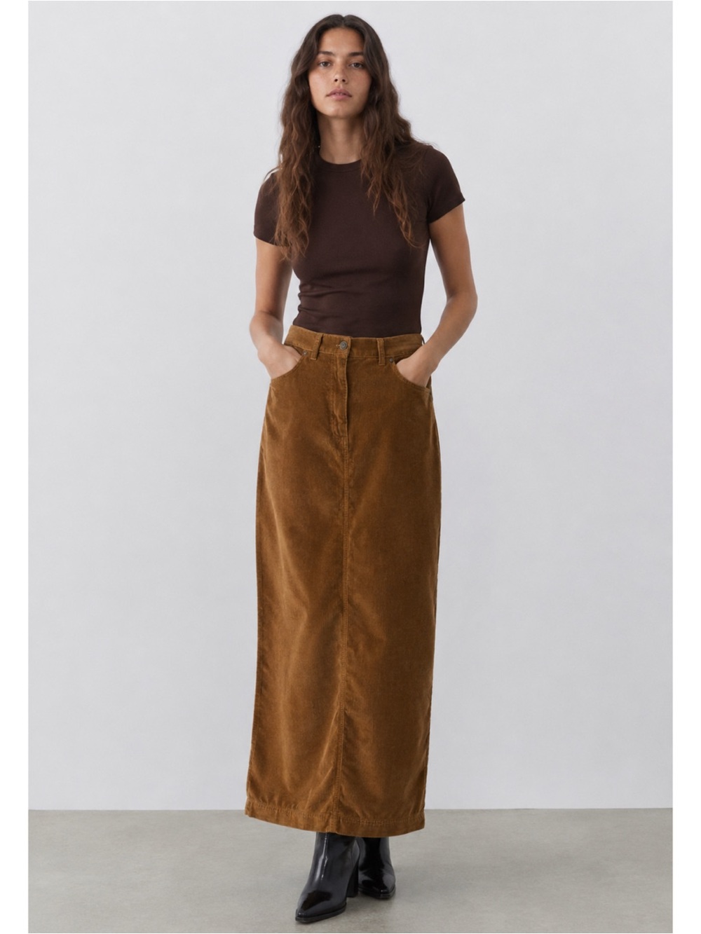 Ralph Lauren Heritage Corduroy Maxi Skirt in Camel Brown - Picture 2 of 8